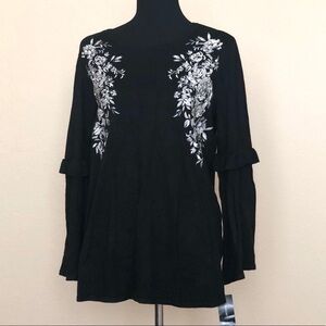 Alfani Black Knit Top with Embroidered Flo…